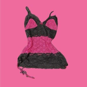 Elegant Black and Pink Lace Chemise